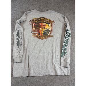 Harley Davidson Shirt Mens Gray Flame Privateers Biker Moto Long Sleeve Tee XL
